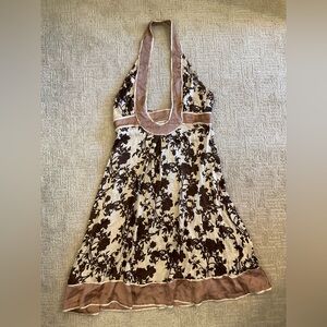 🌺🤎 DVF Diane von Furstenberg Floral Halter Silk Dress 4 EUC Luxury Old Money